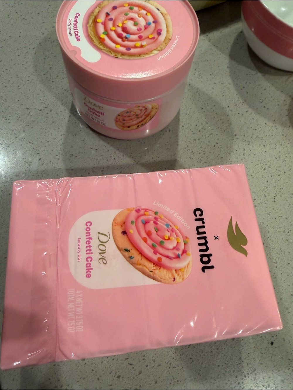Dove Confetti Cake Pink Body scrub and Soap